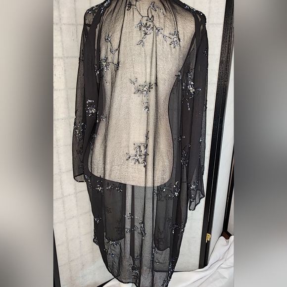 S/M Black Sheer Sequin Duster - Picture 1 of 3